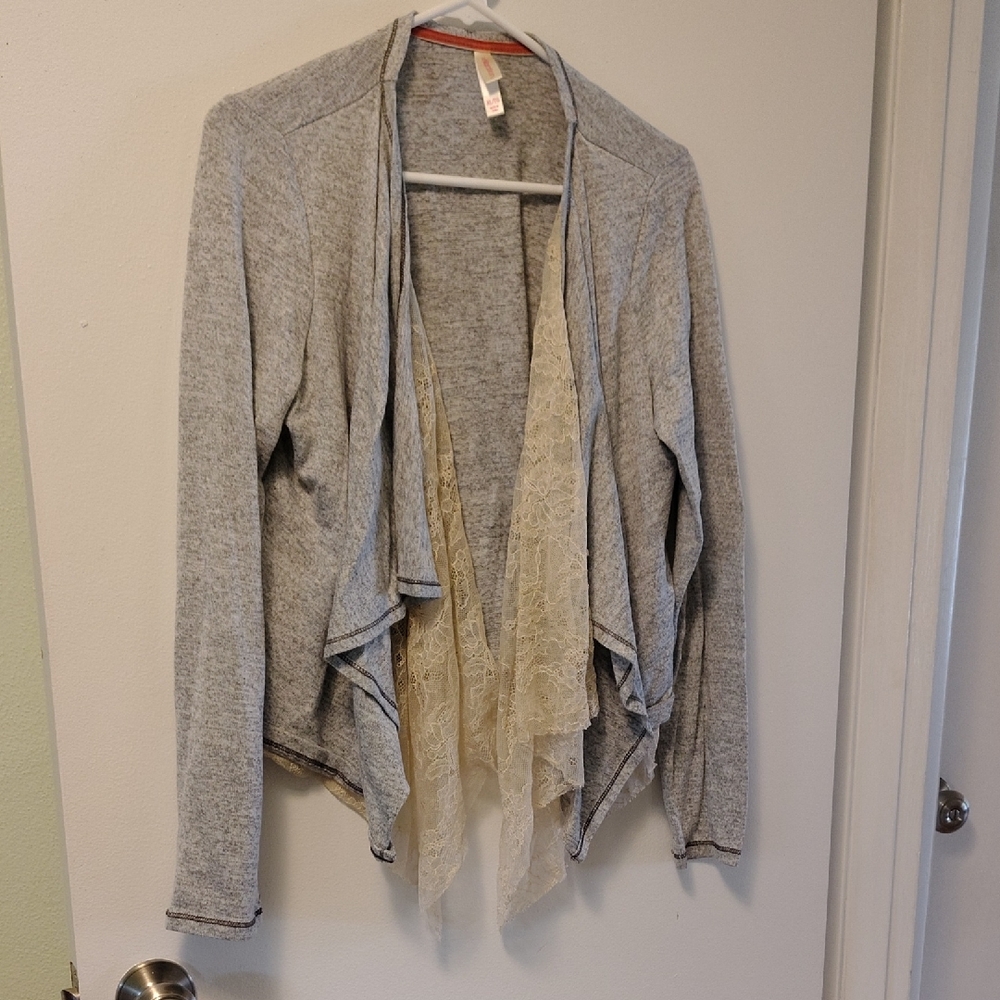 Xhilaration Gray and Cream Cardigan Sweater with Waterfall Front